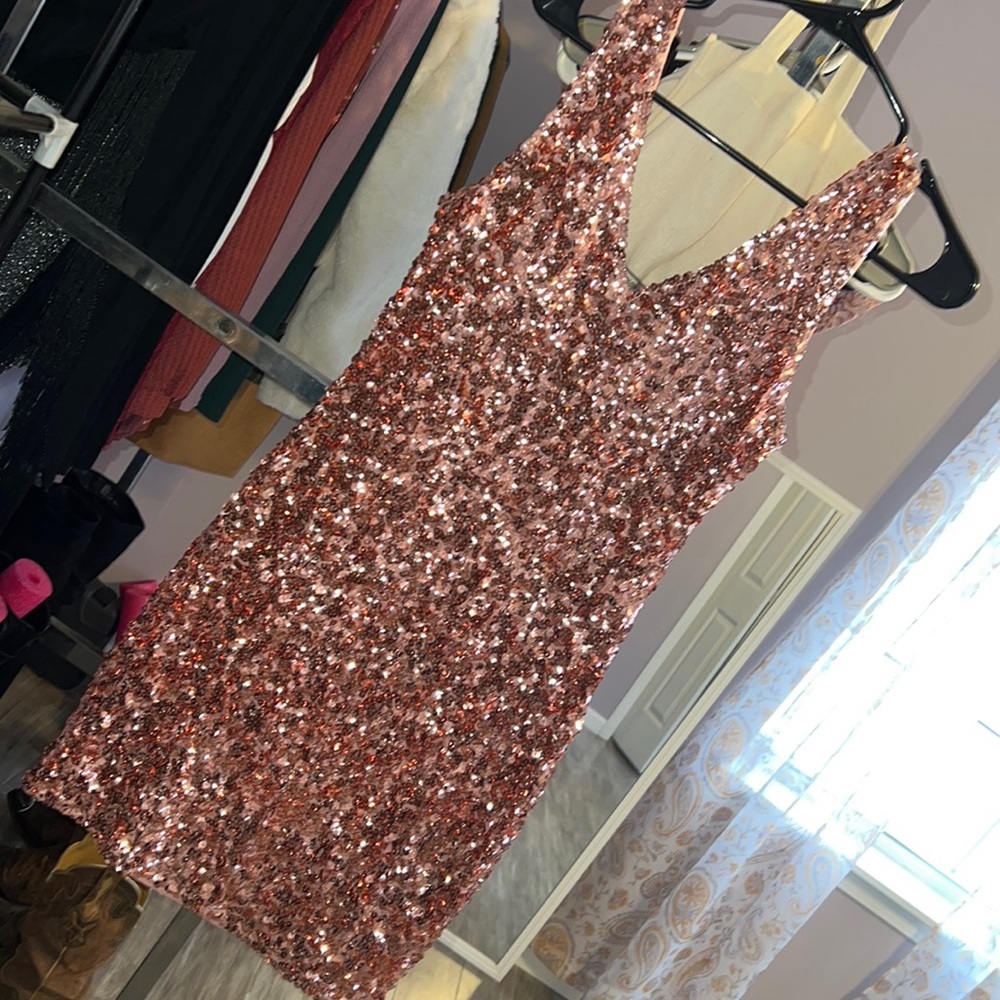 V neck, pink sequin dress from Amazon